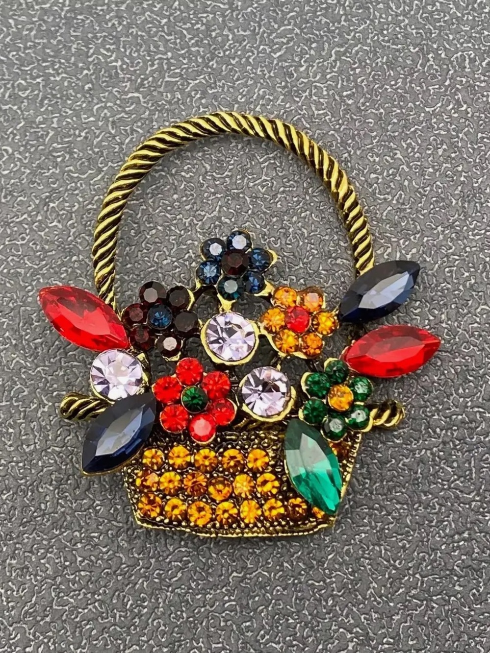 Multicolor Gold Tone Flower Basket Brooch NWT